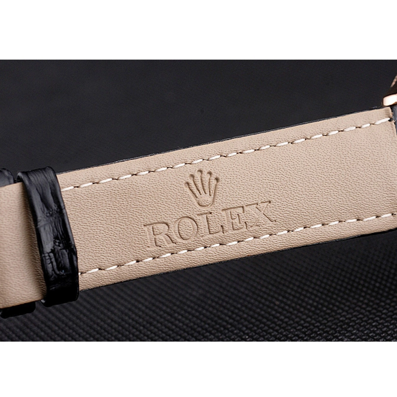 Good copy rolex watches Gold Leather Black Datejust Black Dial Swiss Rose Strap Rolex Case 0822